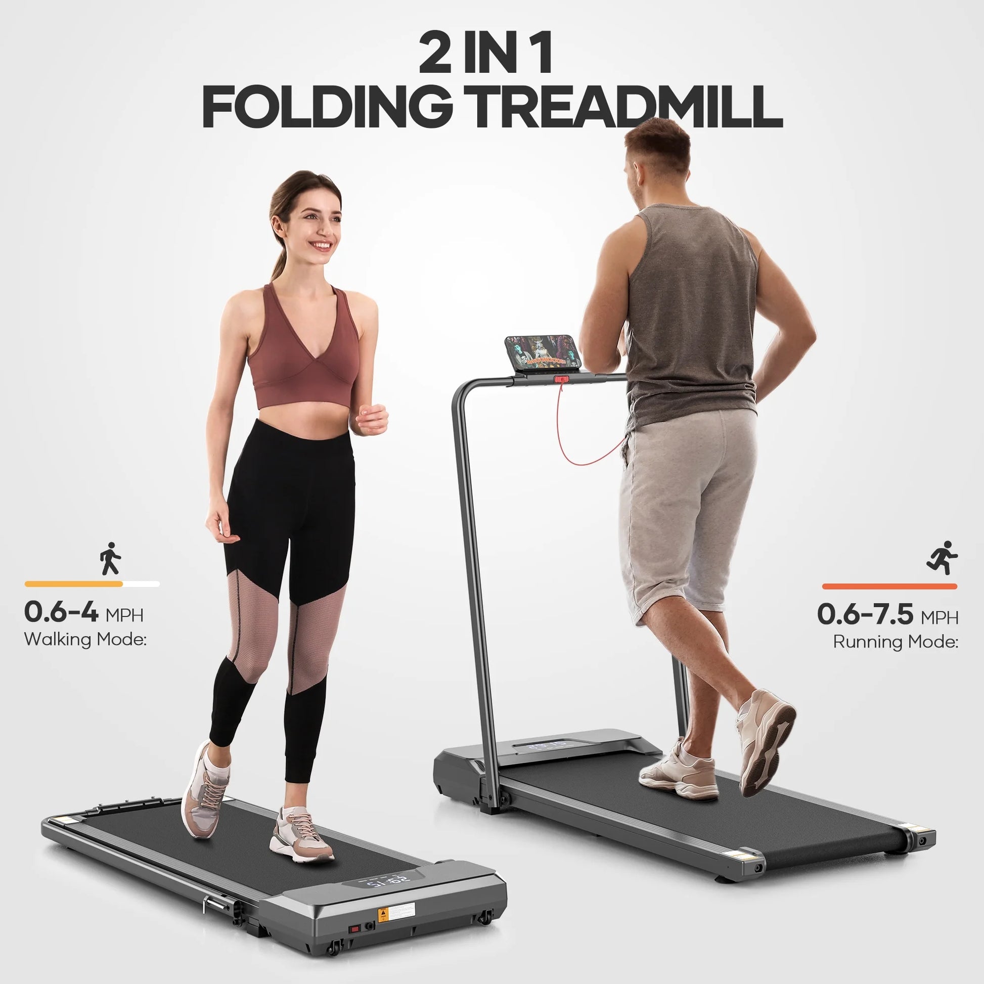 Treadmill 2 in 1 Walking Pad Treadmill Folding 7.5 Mph Running under Desk Treadmill with Remote Control and LED Display for Home Office Use
